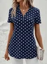 V-Ausschnitt Kurzarm Polka Dots Reißverschluss Regelmäßig Mikroelastizität Regelmäßige Passform Bluse für Damen