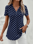 V-Ausschnitt Kurzarm Polka Dots Reißverschluss Regelmäßig Mikroelastizität Regelmäßige Passform Bluse für Damen