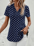 V-Ausschnitt Kurzarm Polka Dots Reißverschluss Regelmäßig Mikroelastizität Regelmäßige Passform Bluse für Damen