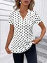 V-Ausschnitt Kurzarm Polka Dots Reißverschluss Regelmäßig Mikroelastizität Regelmäßige Passform Bluse für Damen