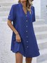 Damen Unifarben V-Ausschnitt Kurzarm Bequem Lässig Schnalle Kurz Kleid