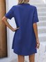 Damen Unifarben V-Ausschnitt Kurzarm Bequem Lässig Schnalle Kurz Kleid