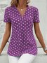 V-Ausschnitt Kurzarm Polka Dots Reißverschluss Regelmäßig Mikroelastizität Regelmäßige Passform Bluse für Damen