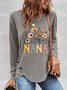 Lässig Geblümt Rundhals Langarm T-Shirt