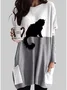 Lässig Katze Rundhals Langarm T-Shirt