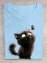 Lässig Katze Rundhals Kurzarm T-Shirt