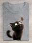 Lässig Katze Rundhals Kurzarm T-Shirt