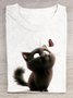 Lässig Katze Rundhals Kurzarm T-Shirt