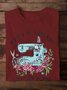 Lässig Geblümt Rundhals Langarm T-Shirt