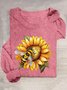 Lässig Sonnenblume Rundhals Langarm T-Shirt