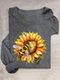 Lässig Sonnenblume Rundhals Langarm T-Shirt