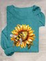 Lässig Sonnenblume Rundhals Langarm T-Shirt