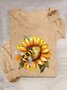 Lässig Sonnenblume Rundhals Langarm T-Shirt