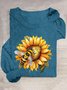 Lässig Sonnenblume Rundhals Langarm T-Shirt