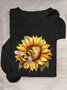 Lässig Sonnenblume Rundhals Langarm T-Shirt