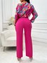 Damen Abstrakt Carmen Langarm Bequem Lässig Bluse mit Hose Zweiteiliges Set