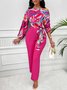 Damen Abstrakt Carmen Langarm Bequem Lässig Bluse mit Hose Zweiteiliges Set