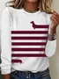 Lässig Gestreift Rundhals Langarm T-Shirt