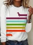Lässig Gestreift Rundhals Langarm T-Shirt