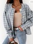 Damen Kariert Reißverschluss Regelmäßig Weit Jacke