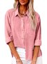 Hemdkragen Langarm Unifarben Regelmäßig Weit Bluse für Damen