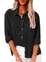 Hemdkragen Langarm Unifarben Regelmäßig Weit Bluse für Damen
