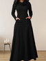 Damen Unifarben Rollkragen Langarm Bequem Lässig Minikleid