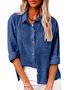 Hemdkragen Langarm Unifarben Regelmäßig Weit Bluse für Damen