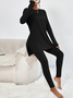 Damen Unifarben Rundhals Langarm Bequem Lässig Bluse mit Hose Zweiteiliges Set