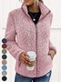 Damen Unifarben Sherpa-Jacke Reißverschluss verdicken Weit Teddy Jacke