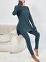 Damen Unifarben Rundhals Langarm Bequem Lässig Bluse mit Hose Zweiteiliges Set