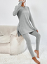 Damen Unifarben Rundhals Langarm Bequem Lässig Bluse mit Hose Zweiteiliges Set