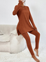 Damen Unifarben Rundhals Langarm Bequem Lässig Bluse mit Hose Zweiteiliges Set
