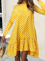 Damen Polka Dots Rollkragen Langarm Bequem Lässig Minikleid