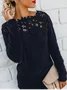 Damen Garn/Wollgarn Unifarben Langarm Bequem Lässig Spitze Pullover