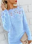 Damen Garn/Wollgarn Unifarben Langarm Bequem Lässig Spitze Pullover