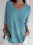 Damen Garn/Wollgarn Unifarben Dreiviertelärmel Bequem Lässig Pullover