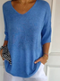 Damen Garn/Wollgarn Unifarben Dreiviertelärmel Bequem Lässig Pullover