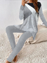 Damen Geometrisch Rundhals Langarm Bequem Lässig Bluse mit Hose Zweiteiliges Set