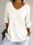 Damen Garn/Wollgarn Unifarben Dreiviertelärmel Bequem Lässig Pullover