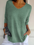 Damen Garn/Wollgarn Unifarben Dreiviertelärmel Bequem Lässig Pullover