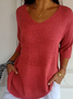 Damen Garn/Wollgarn Unifarben Dreiviertelärmel Bequem Lässig Pullover