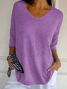 Damen Garn/Wollgarn Unifarben Dreiviertelärmel Bequem Lässig Pullover
