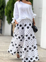 Damen Polka Dots Dreiviertelärmel Bequem Lässig Bluse mit Rock Zweiteiliges Set