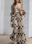 Damen Polka Dots Dreiviertelärmel Bequem Lässig Bluse mit Rock Zweiteiliges Set