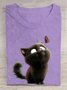 Lässig Katze Rundhals Kurzarm T-Shirt