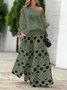 Damen Polka Dots Dreiviertelärmel Bequem Lässig Bluse mit Rock Zweiteiliges Set