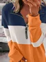Lässig Rundhals Farbblock Sweatshirt Reißverschluss