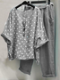 Damen Polka Dots Rundhals Halbarm Bequem Lässig Bluse mit Hose Zweiteiliges Set