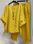 Damen Polka Dots Rundhals Halbarm Bequem Lässig Bluse mit Hose Zweiteiliges Set